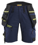 Blaklader Dames Striker Shorts 71751149 stretch afneembare gereedschapszakken donker marineblauw-fluo geel(8633)
