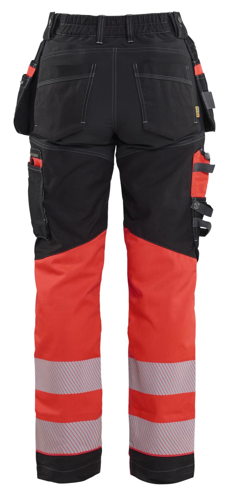 Blaklader Dames High Vis Werkbroek 71961370 Stretch gereedschapszakken HiVis zwart-fluo rood(9955)