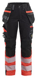 Blaklader Dames High Vis Werkbroek 71961370 Stretch gereedschapszakken HiVis zwart-fluo rood(9955)