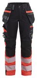 Blaklader Dames High Vis Werkbroek 71961370 Stretch gereedschapszakken HiVis zwart-fluo rood(9955)