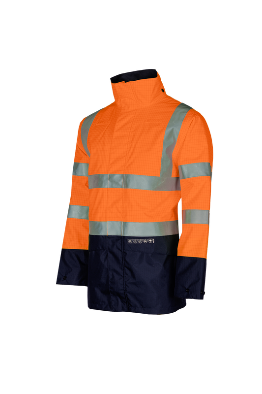 Sioen jas Elliston multinorm fluo oranje-marineblauw