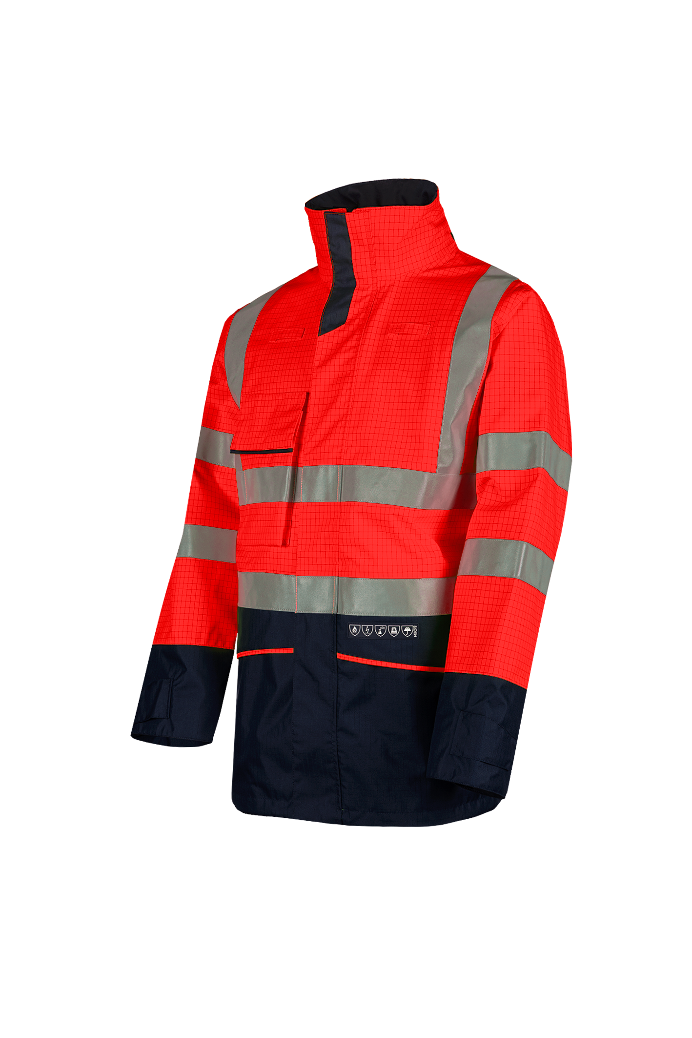 Sioen parka Hedland multinorm fluo rood-marineblauw