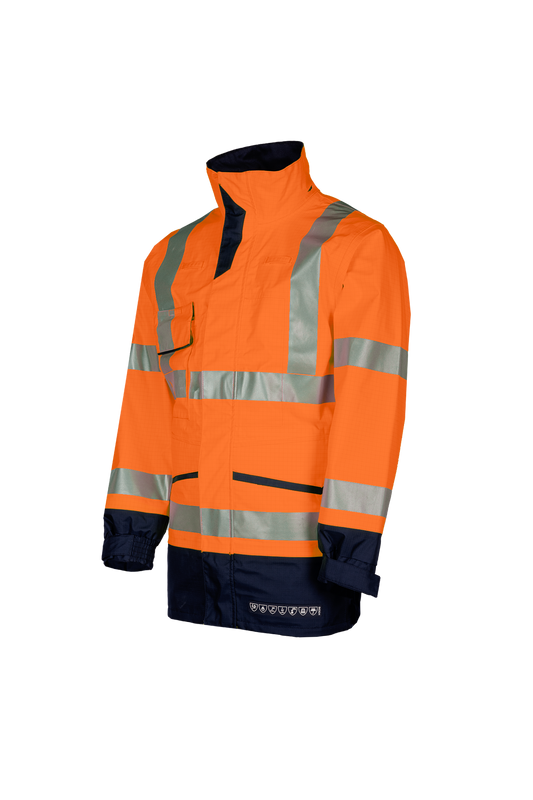Sioen regenjas Falcon multinorm fluo oranje-marineblauw