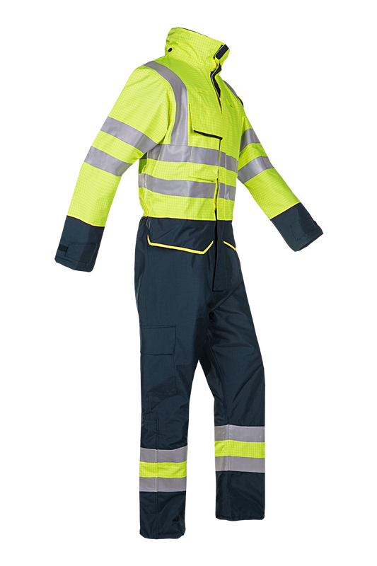 Sioen overall Carret multinorm fluo geel-marine