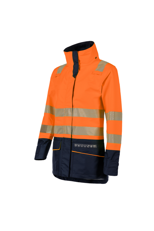 Sioen damesjassen Vaski multinorm fluo oranje-marineblauw