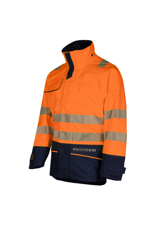 Sioen jassen Talsi multinorm fluo oranje-marineblauw