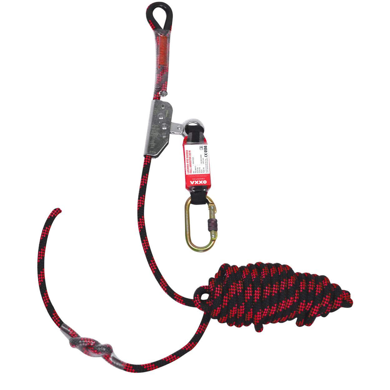 OXXA Essential Valstopapparaat Lucania 4112 met valdemper en lijn 20m 15kN zwart-rood