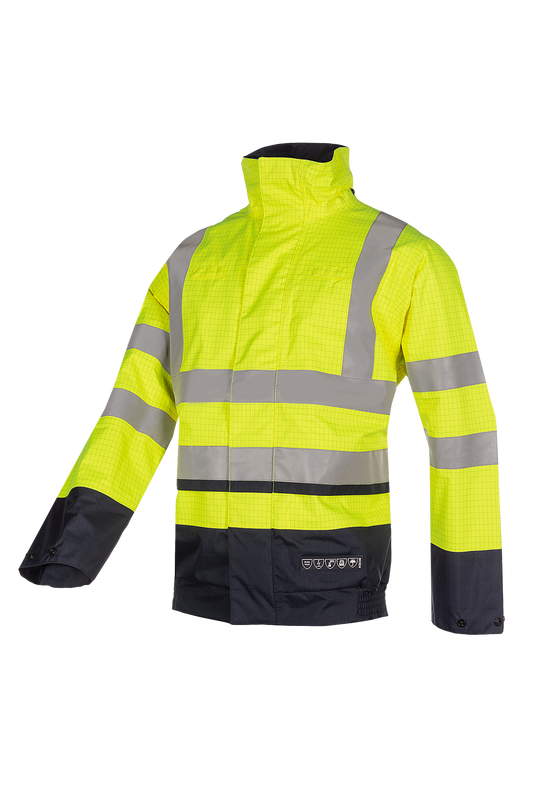 Sioen Regenjassen Jibou multinorm HiVis fluo geel-marine