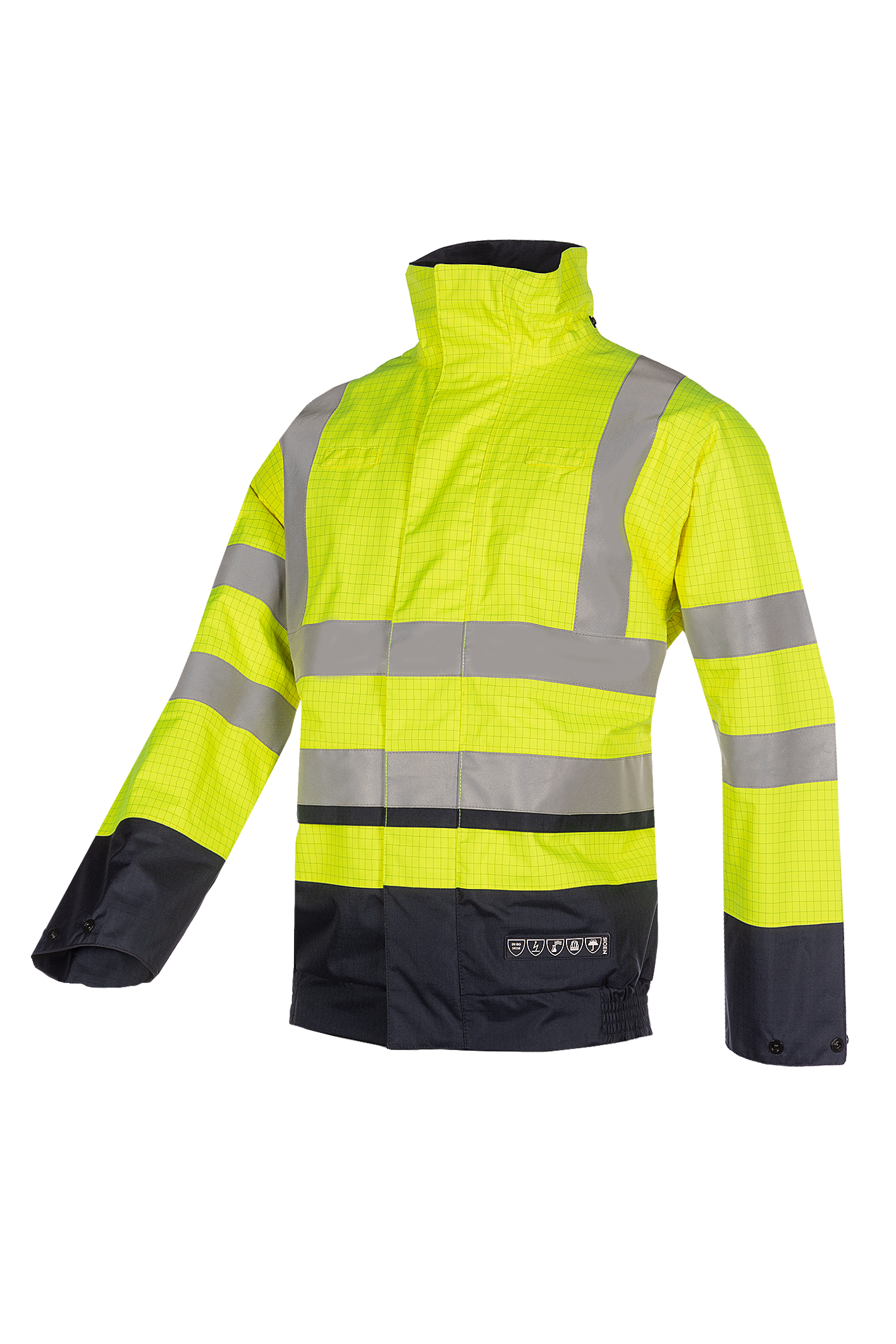 Sioen Regenjassen Jibou multinorm HiVis fluo geel-marine