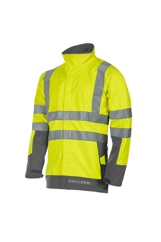 Sioen Jassen Playford softshell Multinorm ARC HiVis inritsbaar fluo geel-grijs