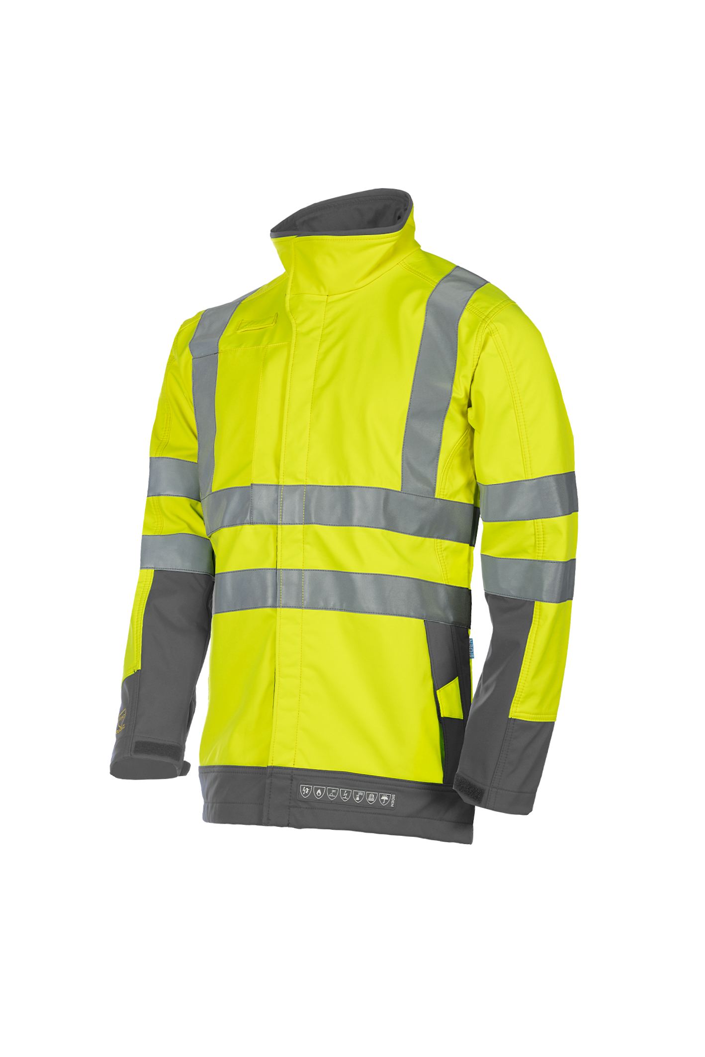 Sioen Jassen Playford softshell Multinorm ARC HiVis inritsbaar fluo geel-grijs
