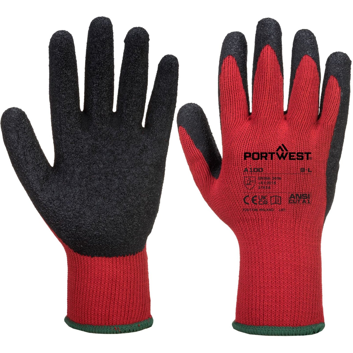 Portwest Handschoenen A100 rood-zwart(R8)