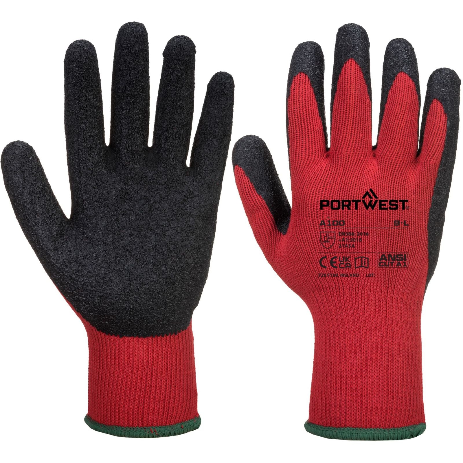 Portwest Handschoenen A100 rood-zwart(R8)