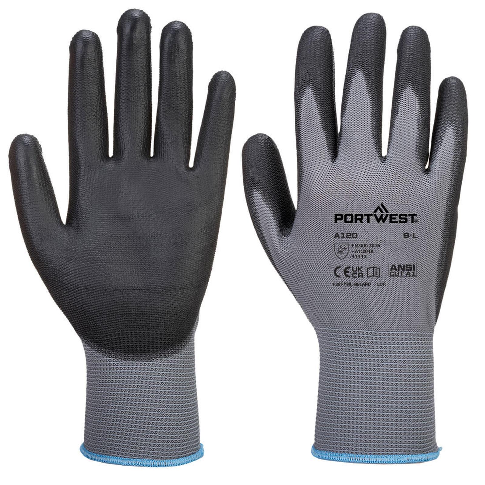 Portwest Algemeen Gebruik Handbescherming Handschoen A120 PU Palm lichtblauw-wit(G8)