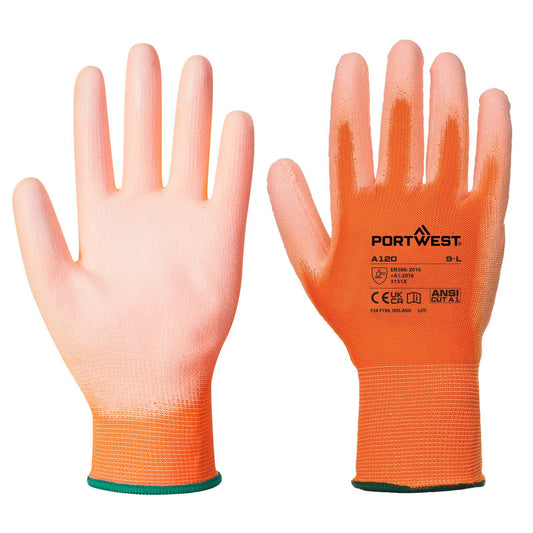 Portwest Algemeen Gebruik Handbescherming Handschoenen A120 PU Palm oranje(O1)