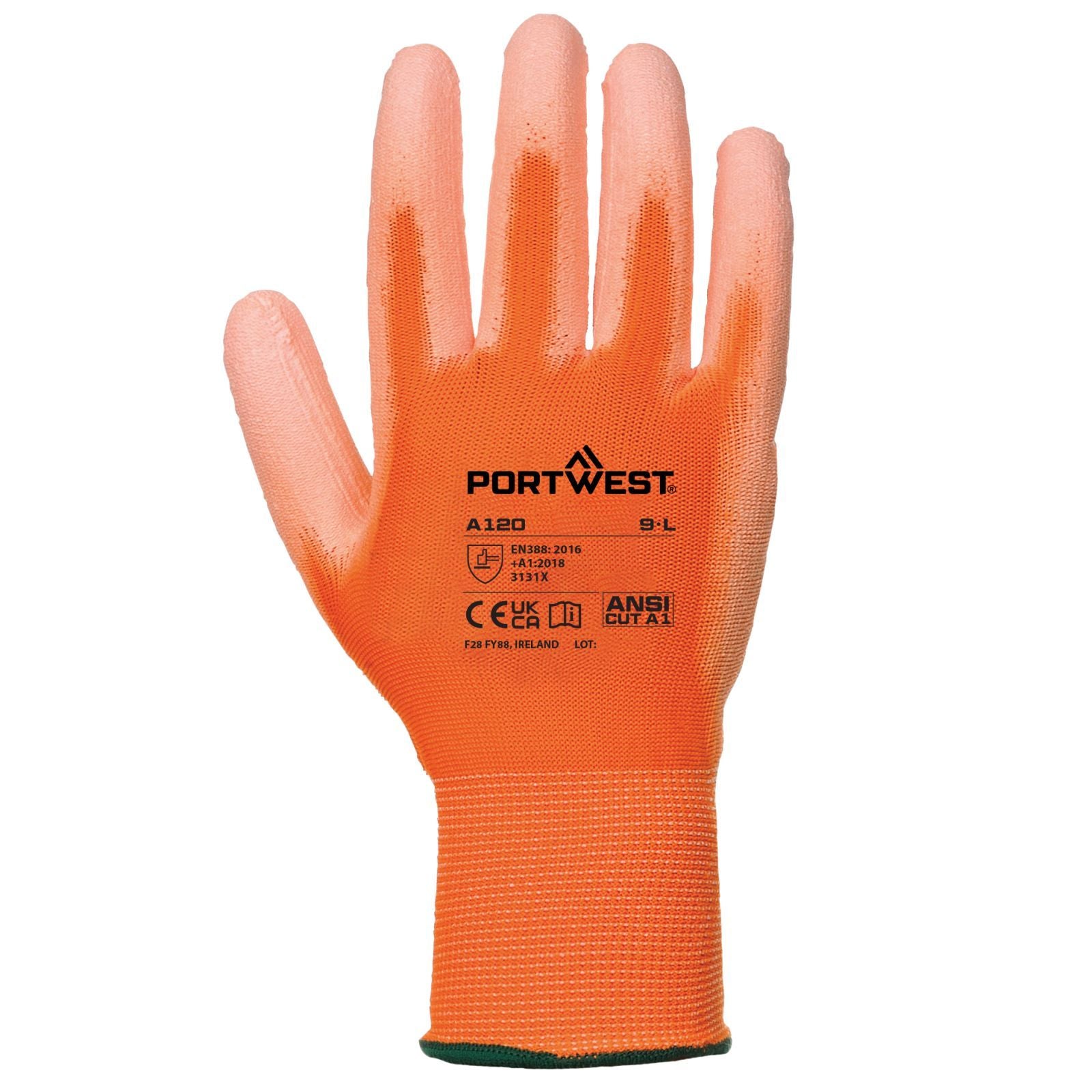 Portwest Algemeen Gebruik Handbescherming Handschoenen A120 PU Palm oranje(O1)