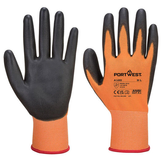 Portwest Algemeen Gebruik Handbescherming Handschoen A120 PU Palm oranje-zwart(O8)