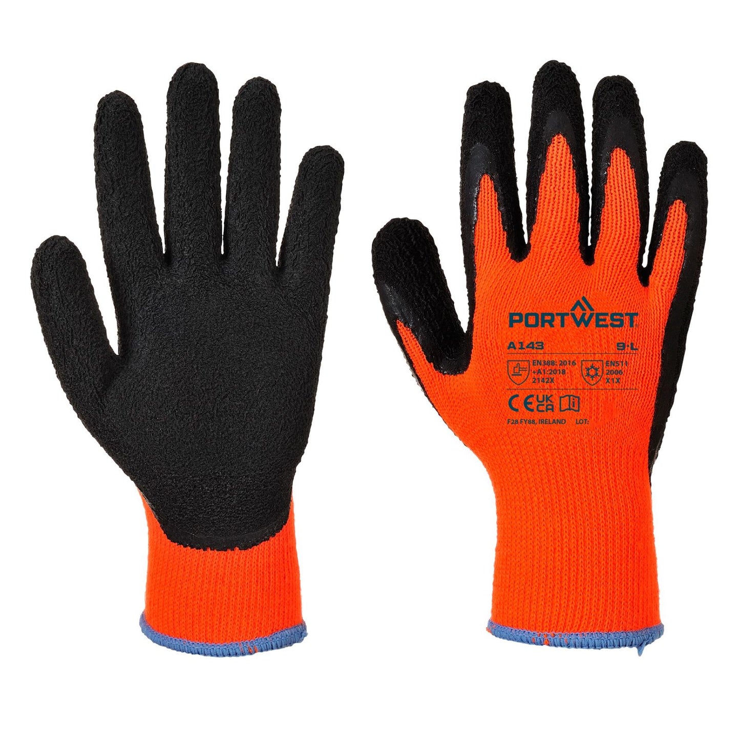 Portwest Thermisch Beschermende Handschoenen Handbescherming Handschoen A143 Thermische Soft Grip oranje-zwart(O8)