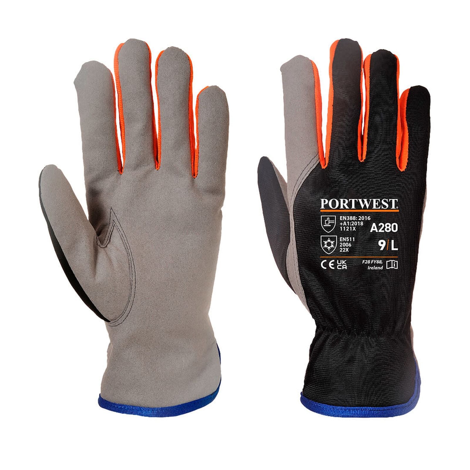 Portwest Handschoenen A280 zwart-oranje(K1)