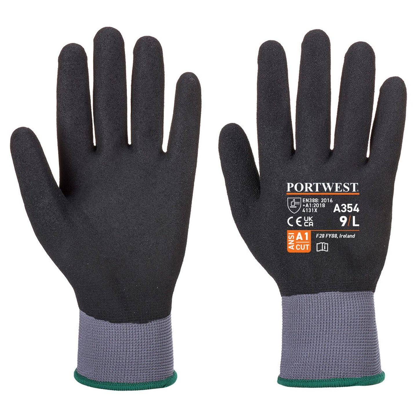 Portwest Algemeen Gebruik Handbescherming Handschoen A354 Dermi Flex Ultra Pro Handschoen - PU/Nitril Korrelig zwart(K8)