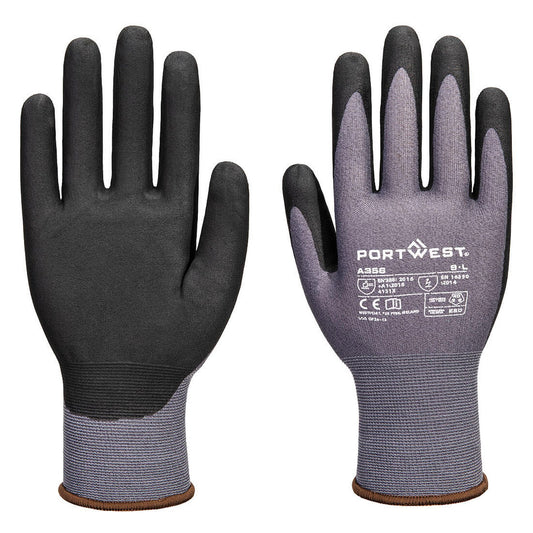 Portwest Handbescherming ESD Handschoenen Handschoenen A356 ESD 15 nitril essentieel multipack (Pk12) grijs-zwart(G8)