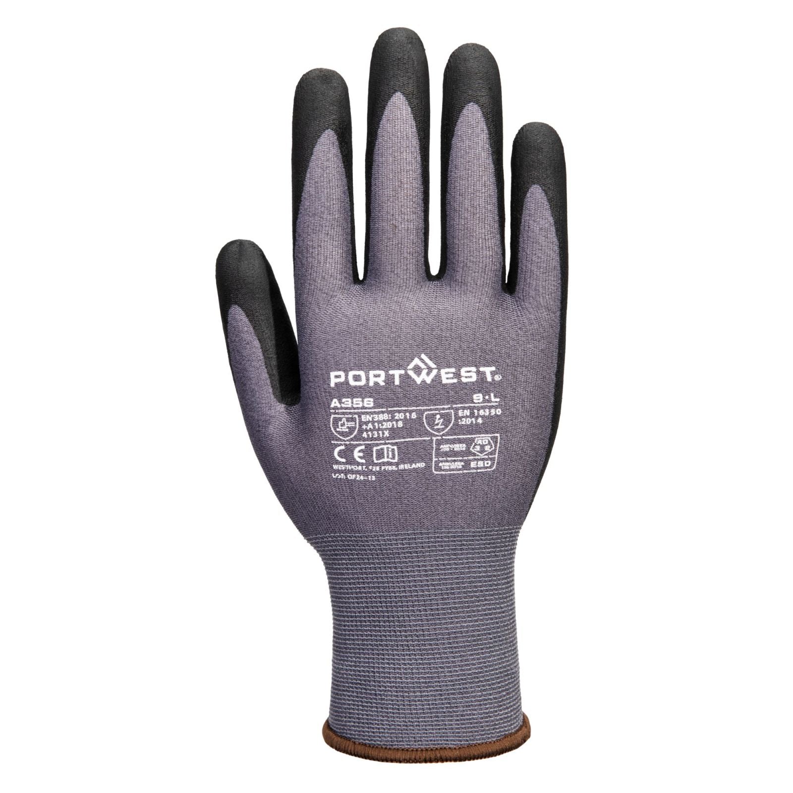 Portwest Handbescherming ESD Handschoenen Handschoenen A356 ESD 15 nitril essentieel multipack (Pk12) grijs-zwart(G8)