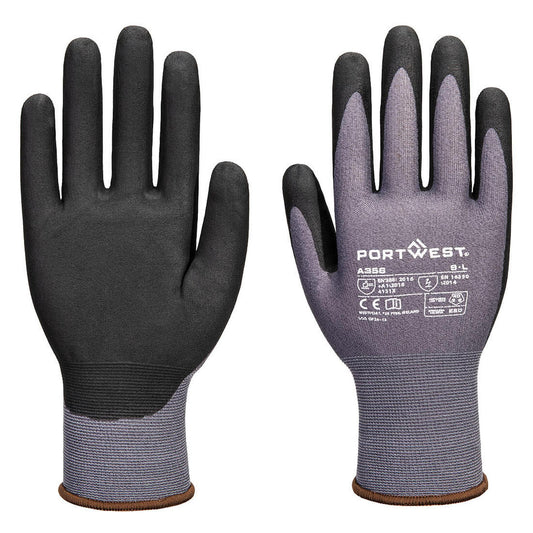 Portwest Handbescherming ESD Handschoenen Handschoenen A356 ESD 15 nitril essentieel multipack (Pk12) grijs-zwart(G8)
