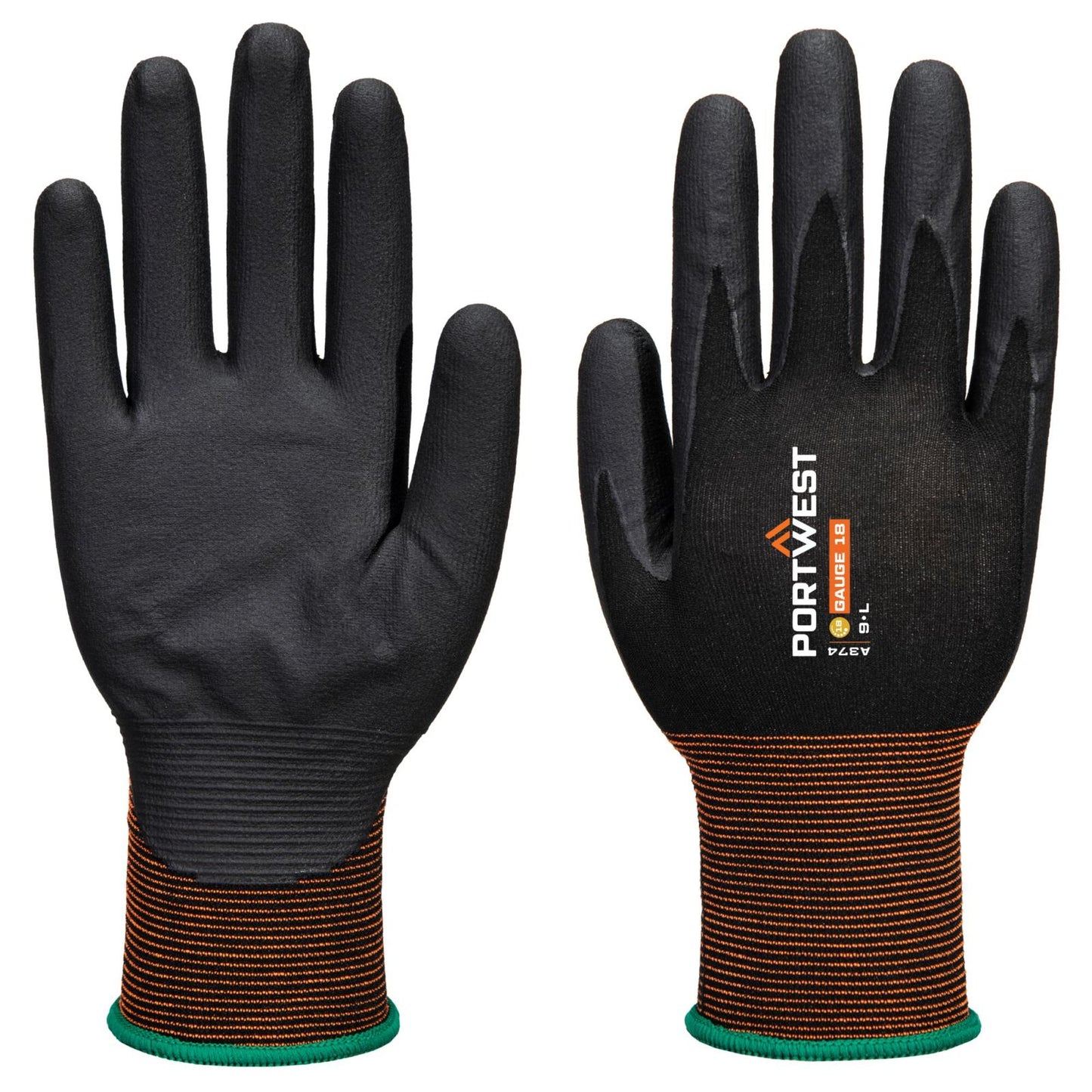 Portwest Handbescherming Handschoenen A374 GP grip 18 nitrile micro foam zwart(K8)