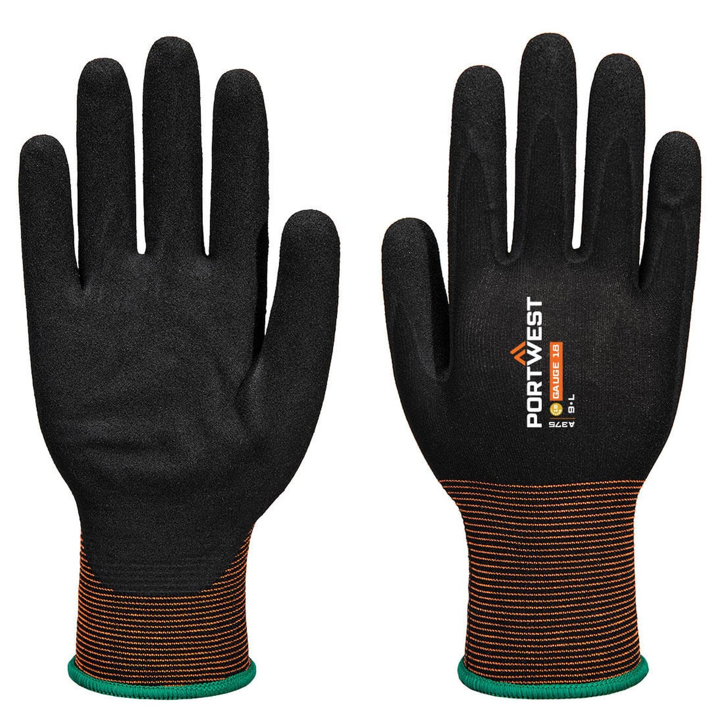 Portwest Handbescherming Handschoenen A375 GP grip 18 nitrile smooth/sandy zwart(K8)