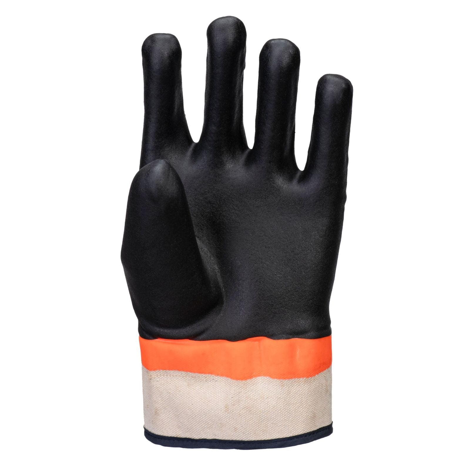 Portwest Handbescherming Algemeen Gebruik Handschoenen A402 grip PVC dubbel gedipt zandkorrel contacthitte zwart-oranje(K1)