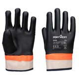 Portwest Handbescherming Algemeen Gebruik Handschoenen A402 grip PVC dubbel gedipt zandkorrel contacthitte zwart-oranje(K1)