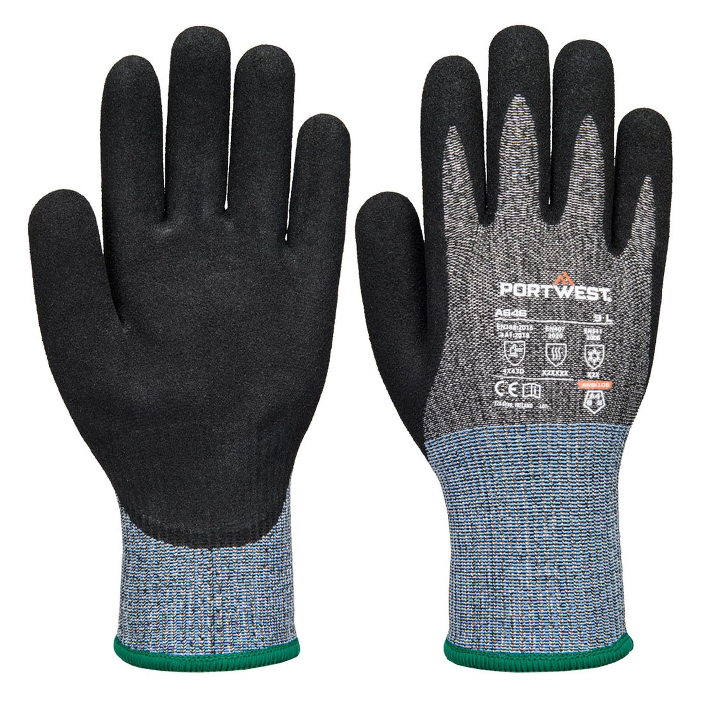 Portwest Thermisch Beschermende Handschoenen Handbescherming Handschoen A646 Vis-Tex SnijbestendigeD13 Nitril zwart(K8)