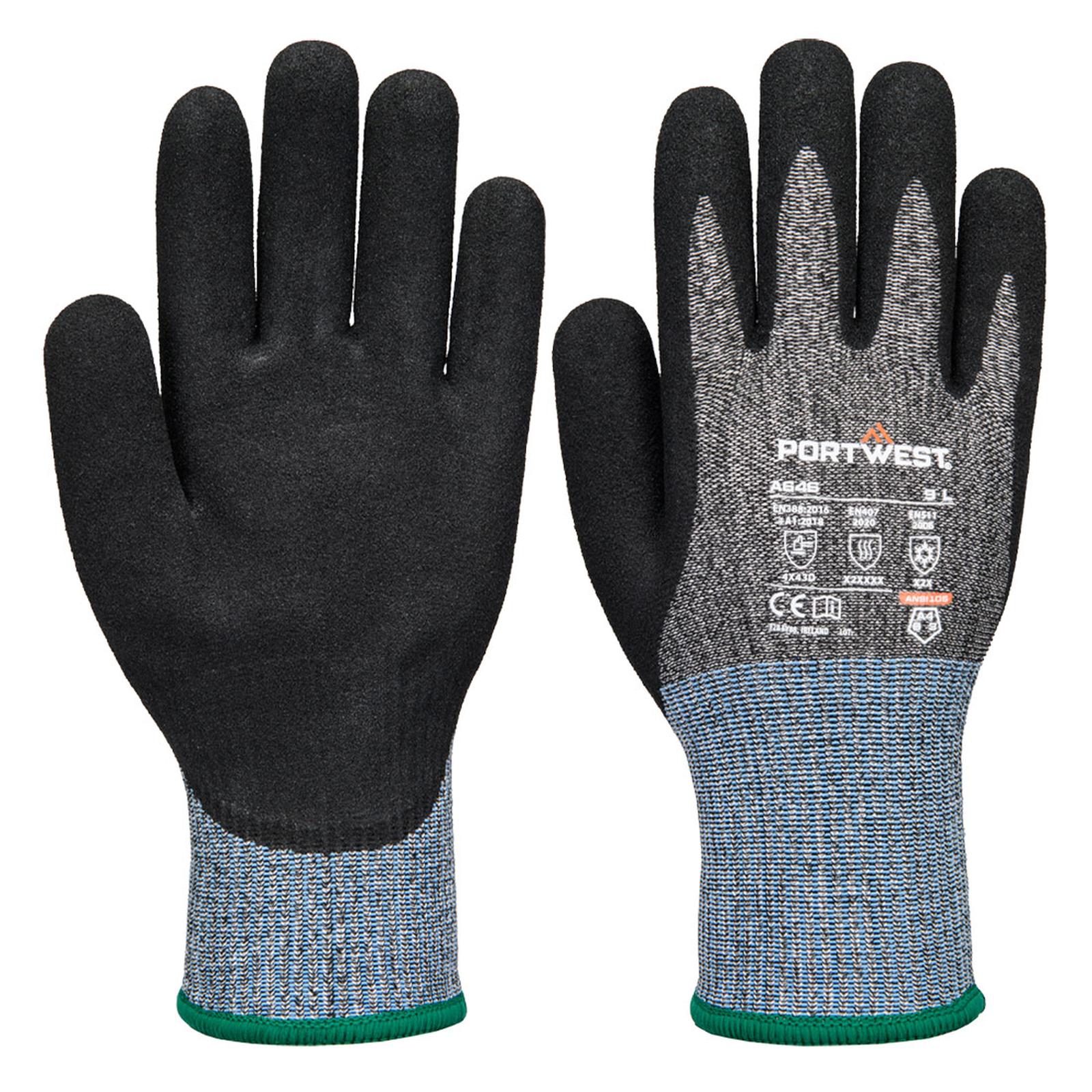 Portwest Thermisch Beschermende Handschoenen Handbescherming Handschoen A646 Vis-Tex SnijbestendigeD13 Nitril zwart(K8)