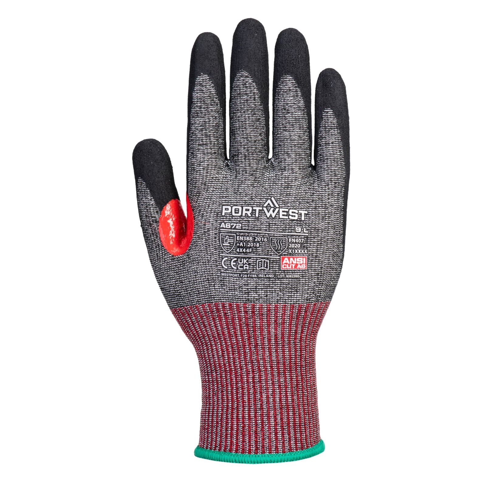 Portwest Snijbestendig Handbescherming Handschoenen A672 CS Cut F13 Nitril zwart(K8)