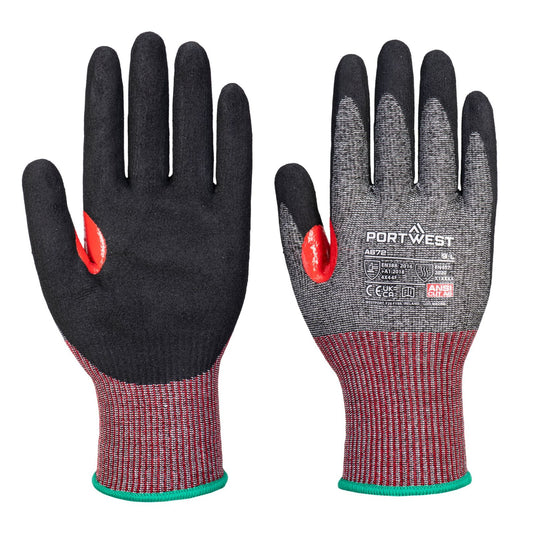 Portwest Snijbestendig Handbescherming Handschoenen A672 CS Cut F13 Nitril zwart(K8)