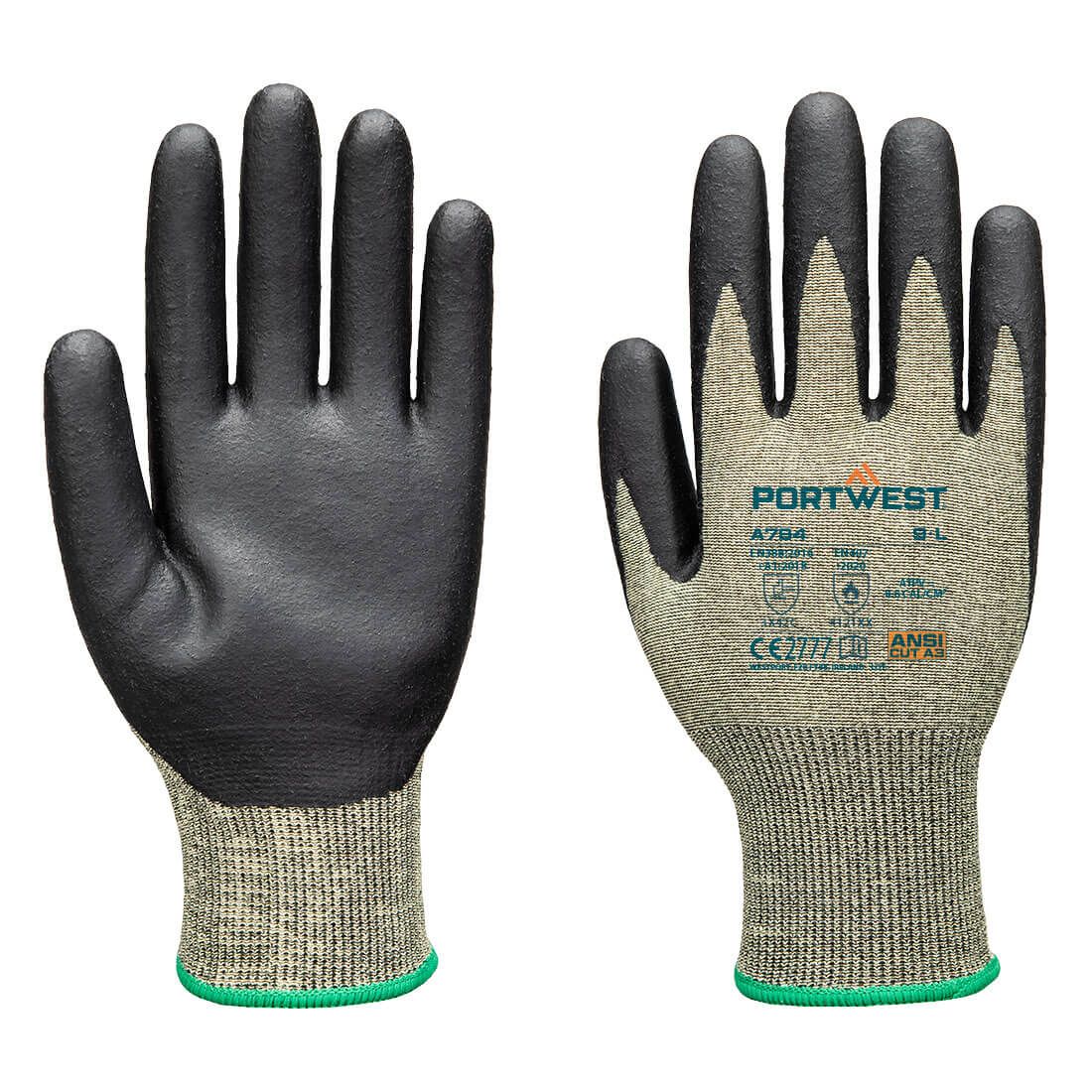 Portwest Handbescherming Vlamboog bestendige handschoenen Handschoenen A784 arc grip 18C viveau 1 groen-zwart(E8)