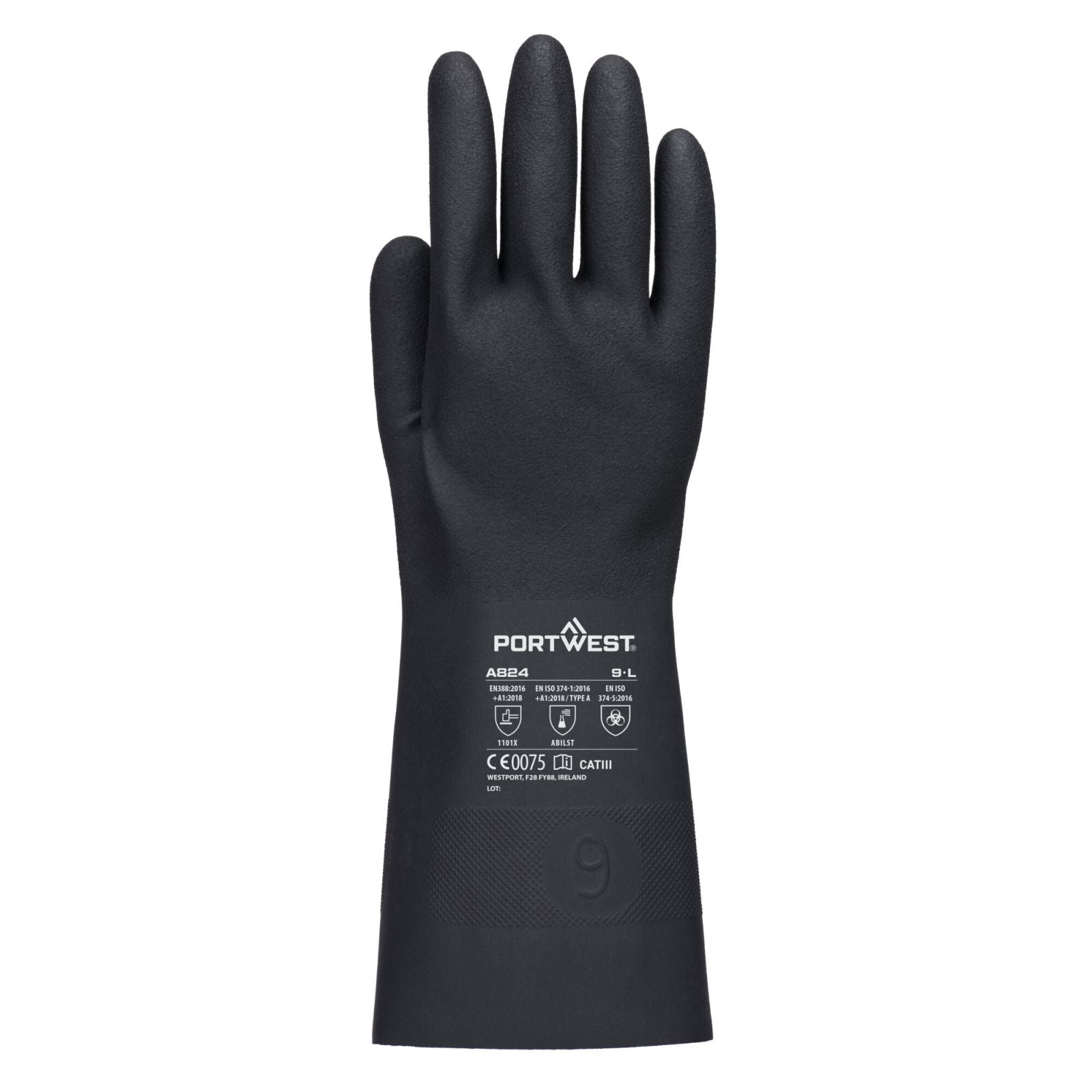 Portwest Chemisch Bestendige Handbescherming Handschoenen A824 Chem 350 Butyl zwart(BK)