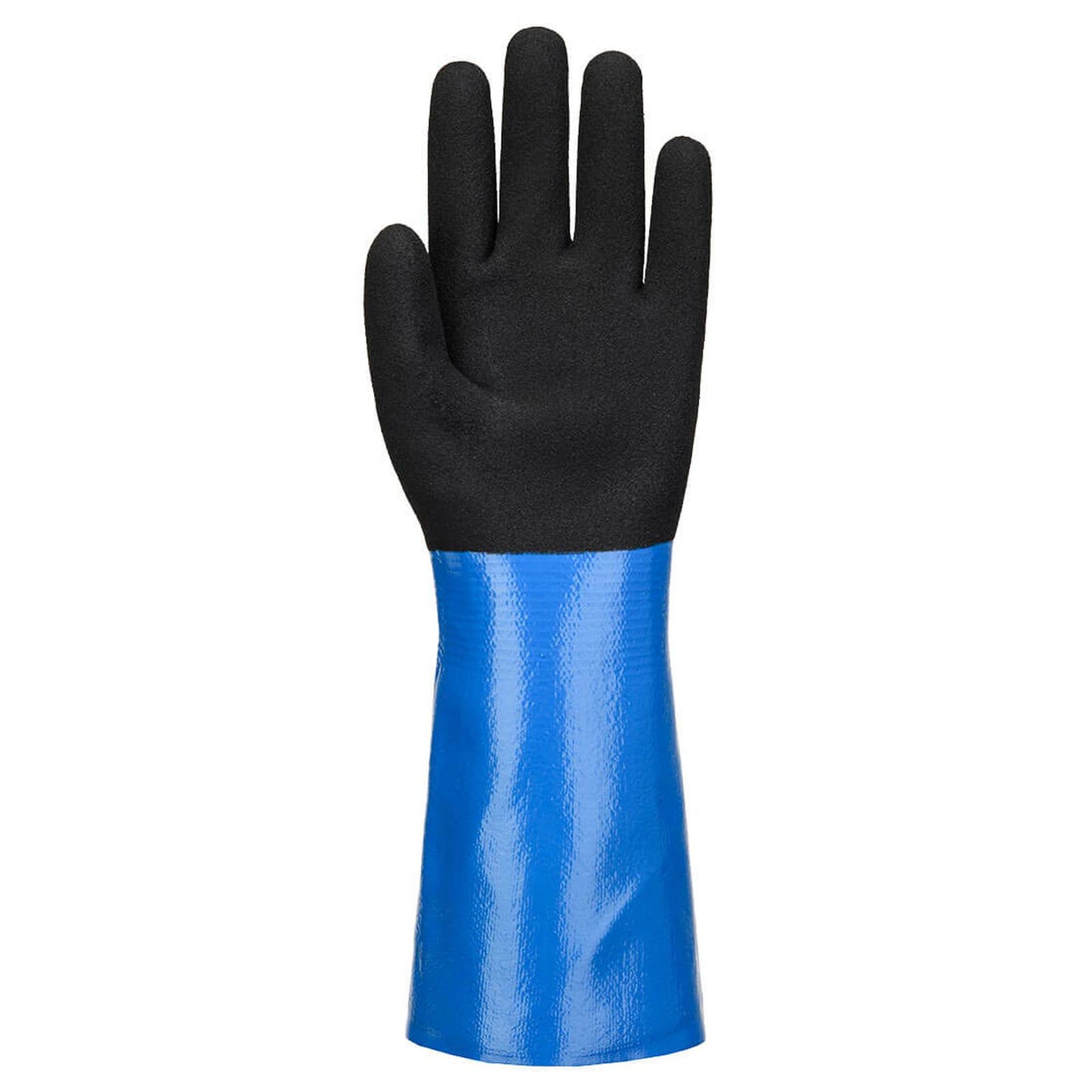 Portwest Chemisch Bestendige Handschoenen Handbescherming Snijhandschoen lange kap A850 Chem Cut D 350 Nitrile Sandy blauw-zwart(B8)