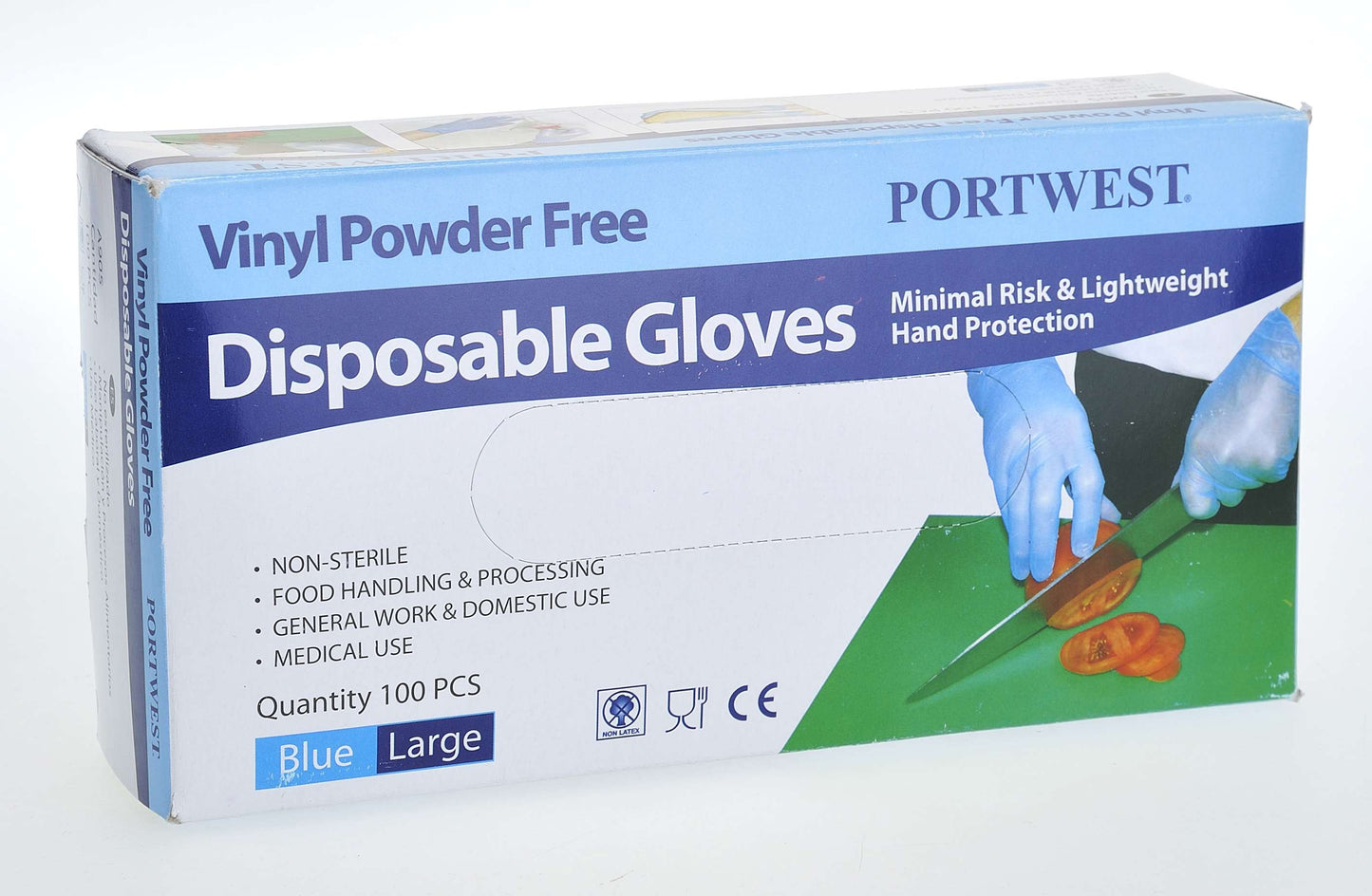 Portwest Disposable Handbescherming Wegwerphandschoen A905 Poedervrij Vinyl (Pk100) blauw(BL)