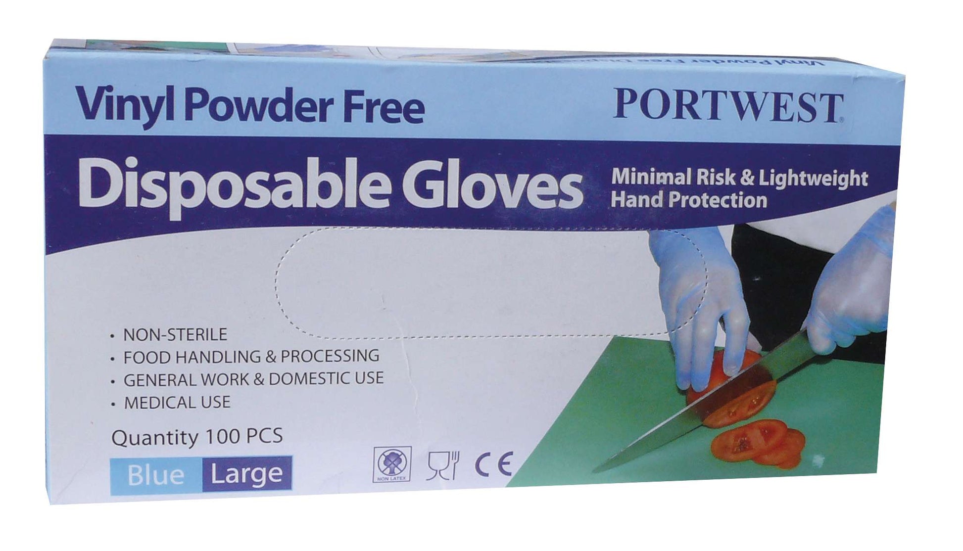 Portwest Disposable Handbescherming Wegwerphandschoen A905 Poedervrij Vinyl (Pk100) blauw(BL)