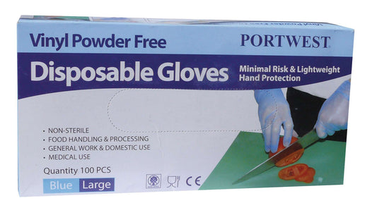 Portwest Disposable Handbescherming Wegwerphandschoen A905 Poedervrij Vinyl (Pk100) blauw(BL)