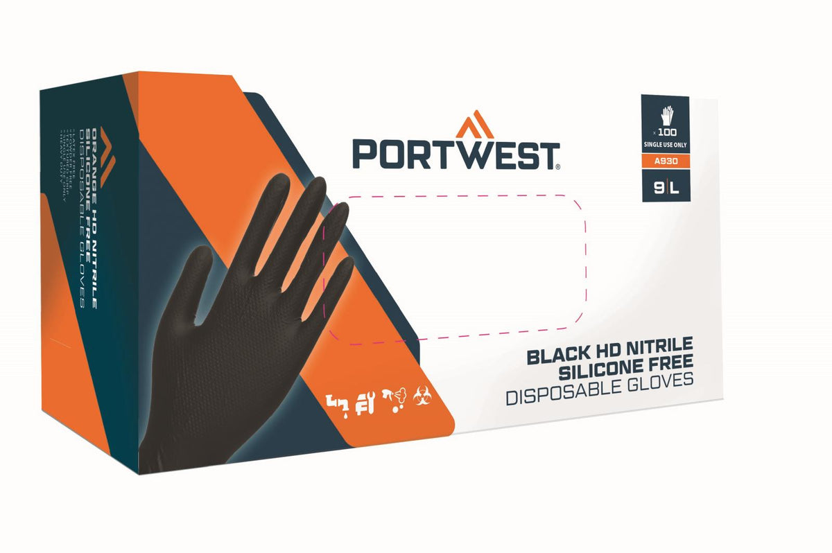 Portwest Handbescherming Disposable Handschoenen Handschoenen A930 oranje HD Wegwerp (Pk100) zwart(BK)