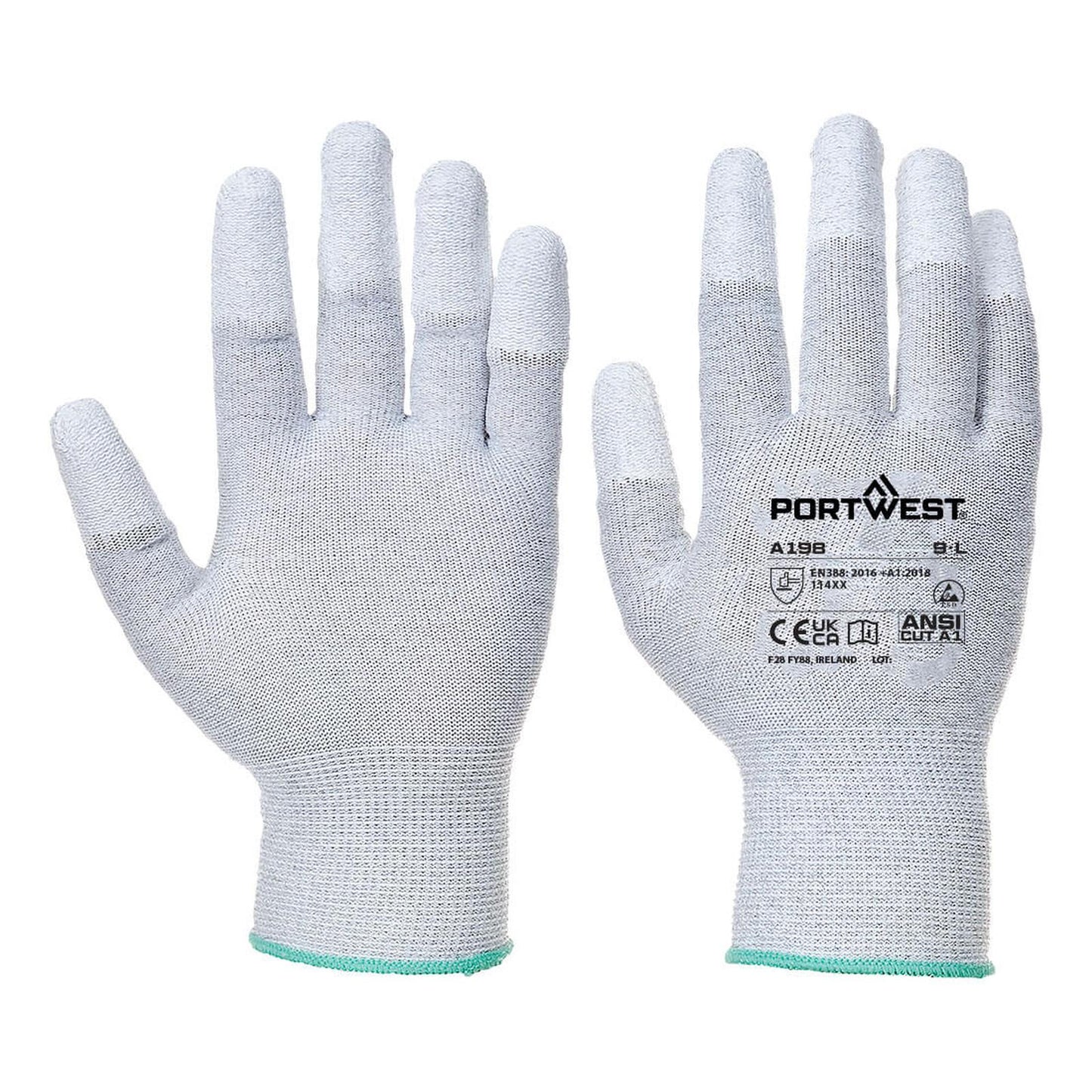 Portwest ESD Handbescherming Handschoenen AB198 ESD 13 PU Fingertip Essential Multipack (Pk12) grijs(GR)