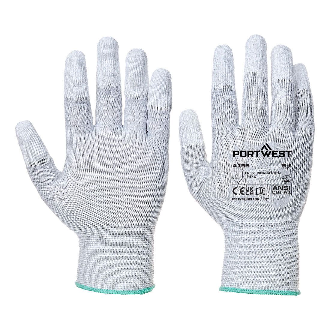 Portwest ESD Handbescherming Handschoenen AB198 ESD 13 PU Fingertip Essential Multipack (Pk12) grijs(GR)