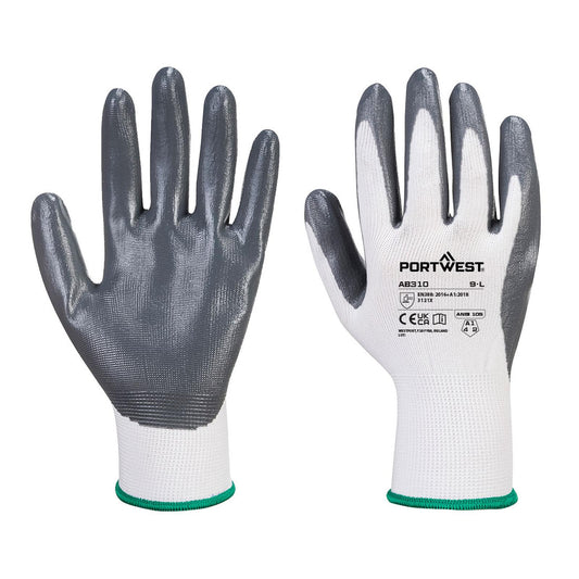 Portwest Handschoen AB310 Grip 13 Nitrile Essential Multipack (Pk 12) wit-grijs(W7)