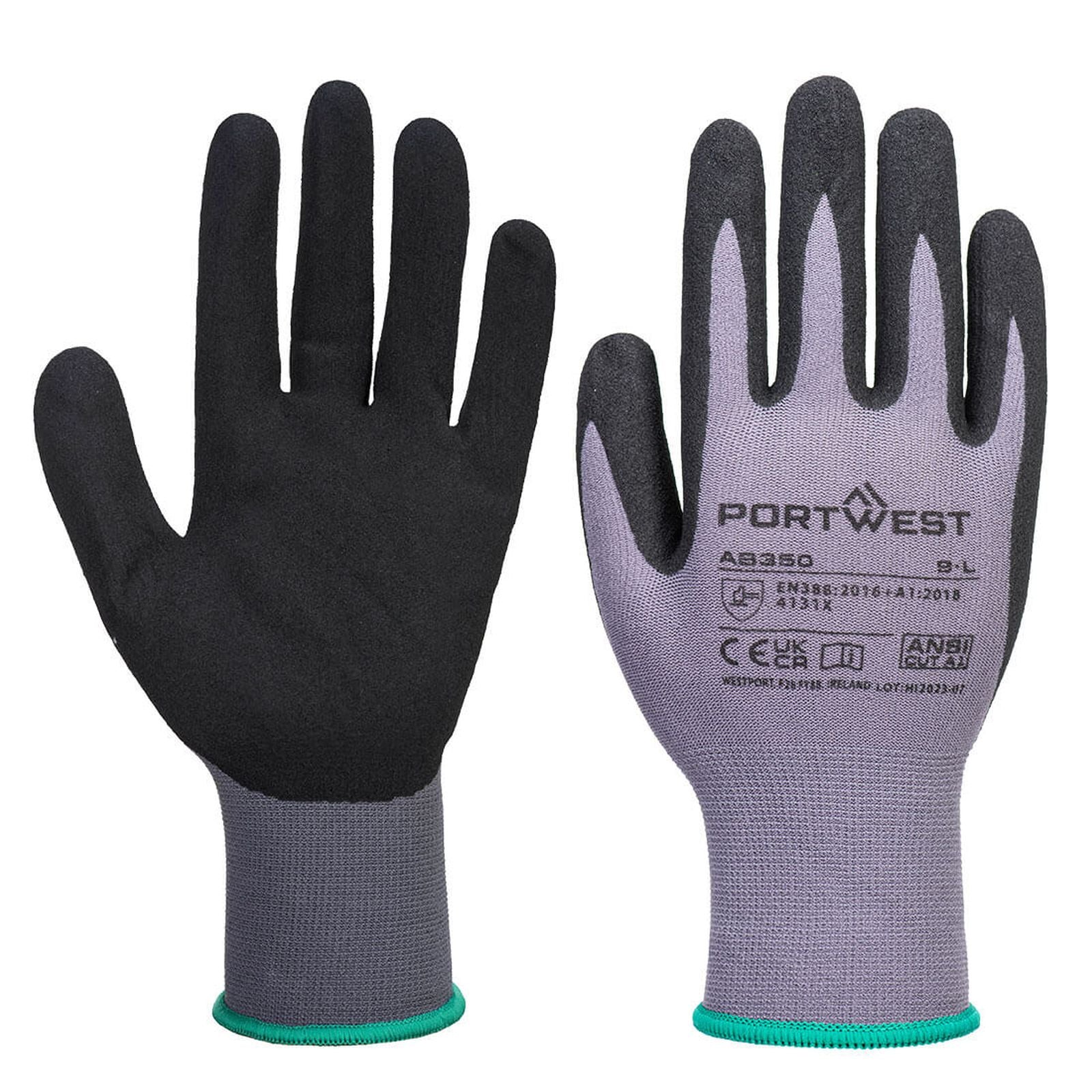 Portwest handschoen AB350 Grip 15 Nitril Schuim - 12 pack grijs-zwart(G8)