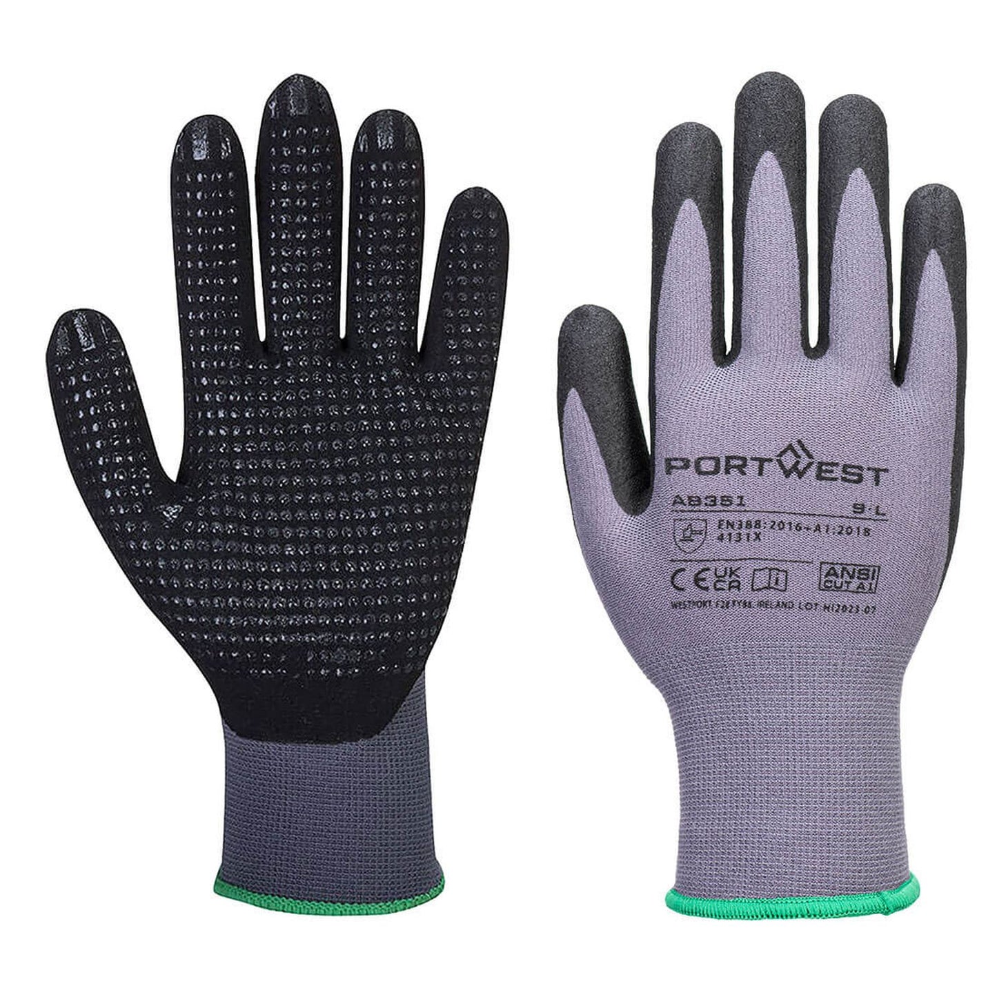 Portwest handschoen AB351 Grip 15 Nitril dots - 12 pack grijs-zwart(G8)