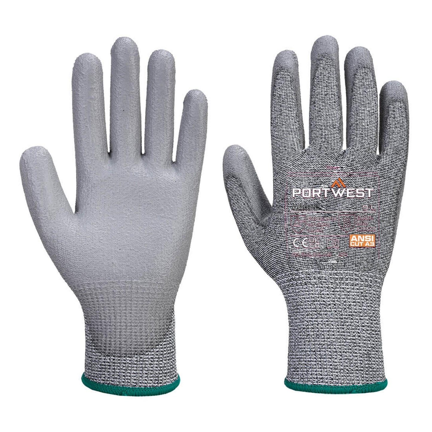 Portwest handschoen AB622 Snijklasse C 13 PU - 12 pack grijs(G7)
