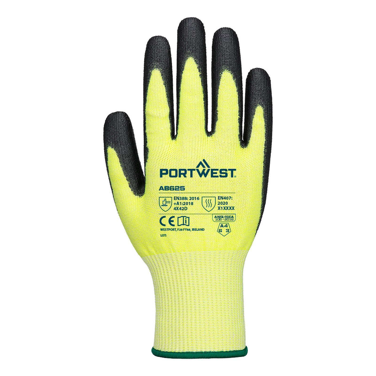 Portwest Snijbestendig Handbescherming Handschoenen AB625 Snijklasse D13 PU Essential Multipack (Pk12) geel-zwart(Y8)