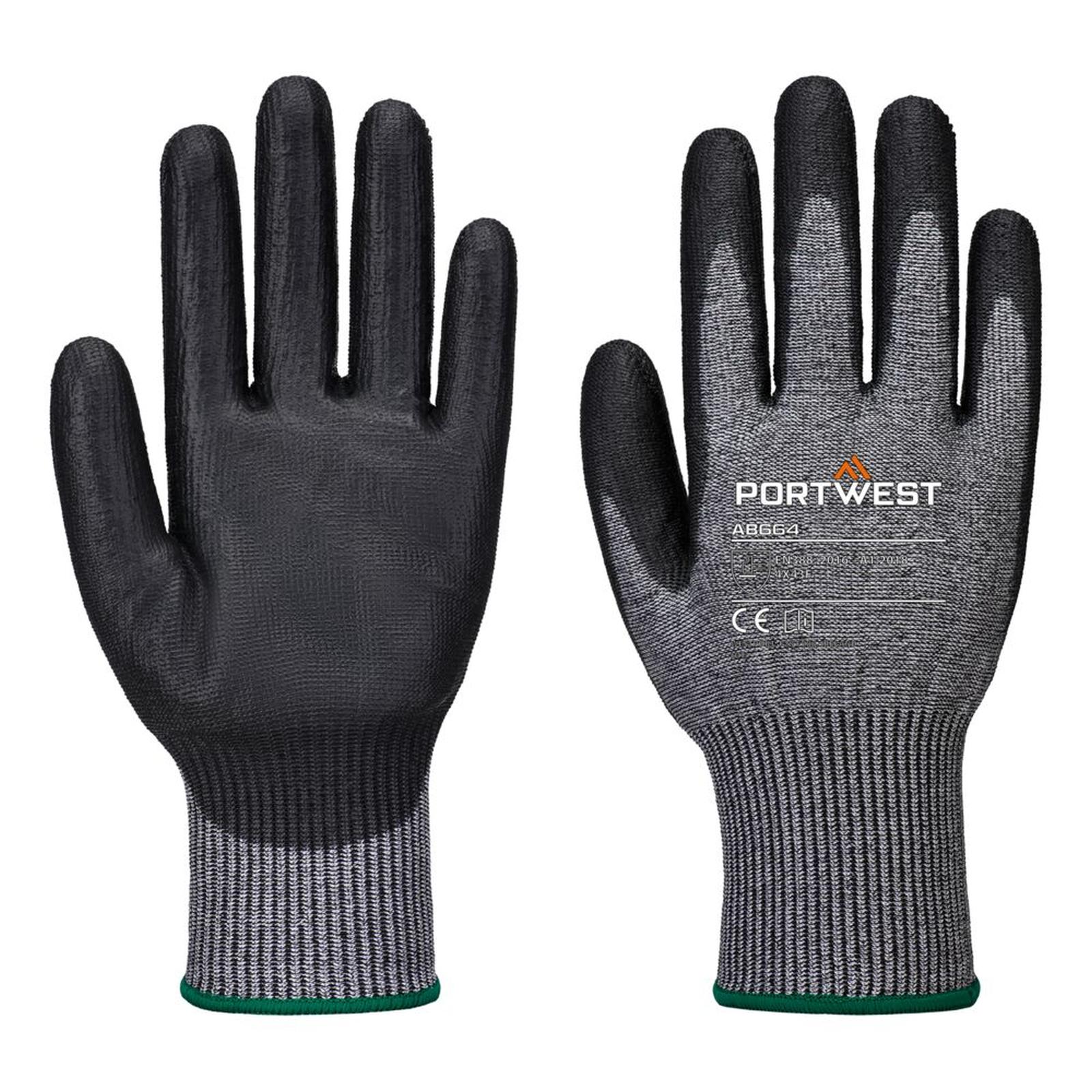Portwest Snijbestendig Handbescherming Handschoenen AB664 Snijklasse F13 PU Multipack (Pk12) grijs-zwart(G8)
